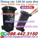 Thùng rác nhựa 120 lít màu đen - nắp kín - 2 bánh xe