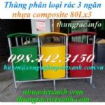 Thùng rác 3 ngăn nhựa composite có mái che