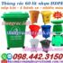 Thùng rác 60 lít nắp kín nhựa HDPE 4 bánh xe - nhiều màu sắc phân loại rác