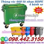 Thùng rác 660 lít nhựa HDPE 4 bánh xe nhiều màu - phân loại rác