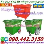 Thùng rác 660 lít nhựa composite 4 bánh xe và 3 bánh xe